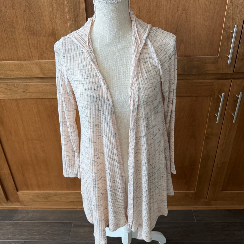 Caution To The Wind || blush pink marled hooded cardigan